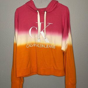Calvin Klein Jeans Monogram Logo Tie Dye Color Block Hoodie Size Large